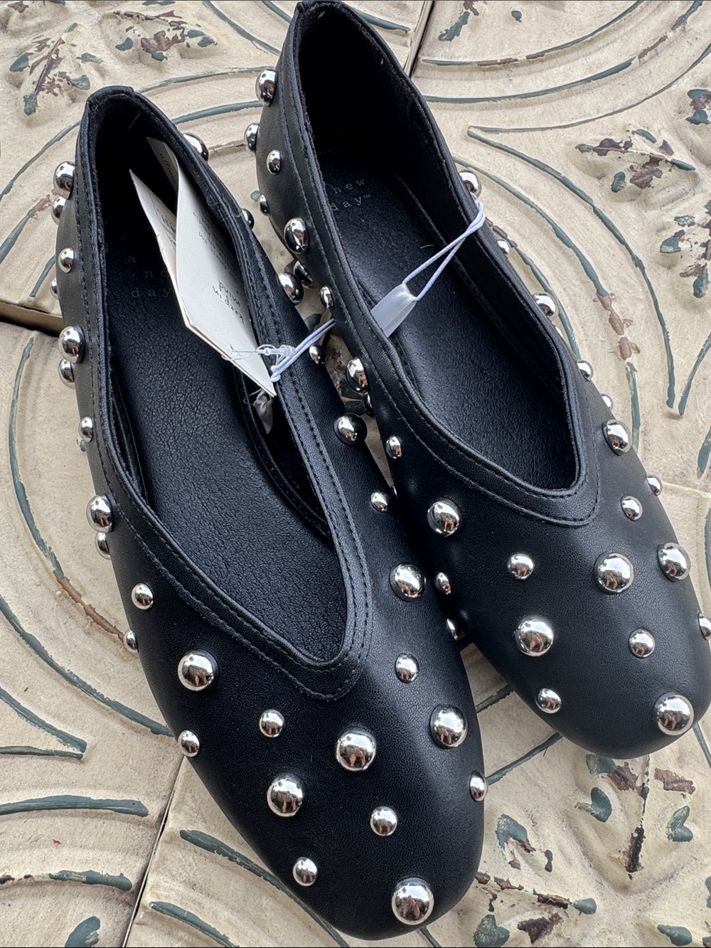 a new day Black Studded Slip-On Ballet Flats